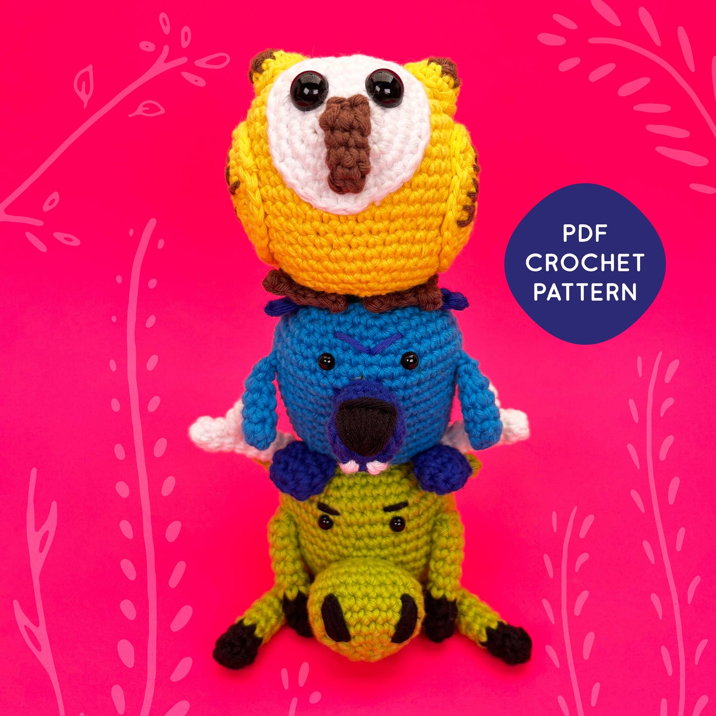 Pigi, Woody & Stu -PDF crochet pattern